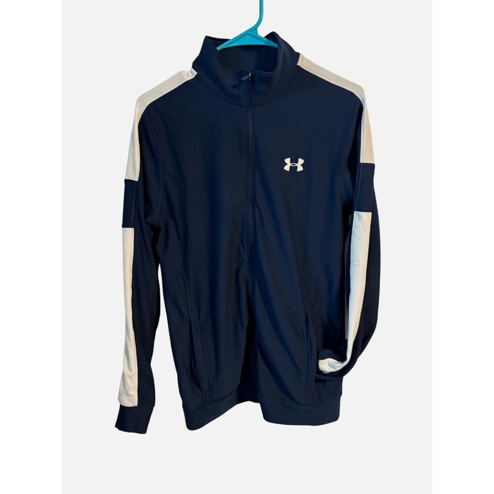 Under Armour Blue White Full Zip Fitted Track Jacket Athletic Wear Size Small